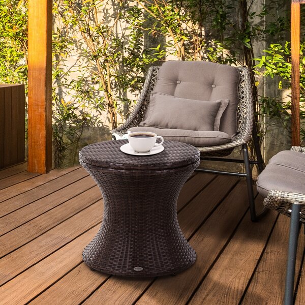 Outsunny Rattan Ice Bucket Table Beer Cooler For Outdoor Patio Party Bar Garden Brown