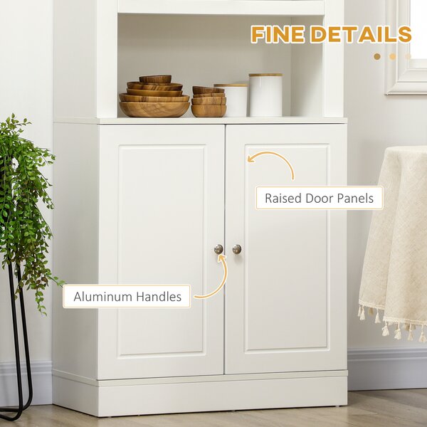 HOMCOM Kitchen Storage Cabinets with 6-tier Shelving, Kitchen Cupboard, Kitchen Larder with 3 Open Compartments and Double-door, White Aosom UK