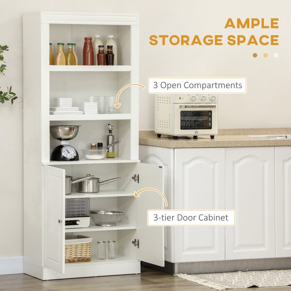 HOMCOM Kitchen Storage Cabinets with 6-tier Shelving, Kitchen Cupboard, Kitchen Larder with 3 Open Compartments and Double-door, White Aosom UK