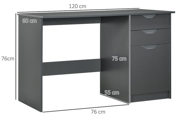 HOMCOM High Gloss Computer Desk with Drawers, Modern Writing Workstation with Storage Cabinet, PC Study Table for Home, Office, Study, Grey Aosom UK