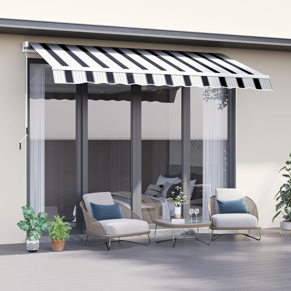 Outsunny 2.5m x 2m Garden Patio Manual Awning Canopy Sun Shade Shelter Retractable with Winding Handle Blue White Aosom UK