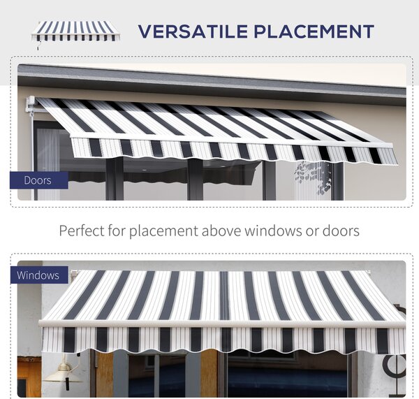 Outsunny 2.5m x 2m Garden Patio Manual Awning Canopy Sun Shade Shelter Retractable with Winding Handle Blue White Aosom UK