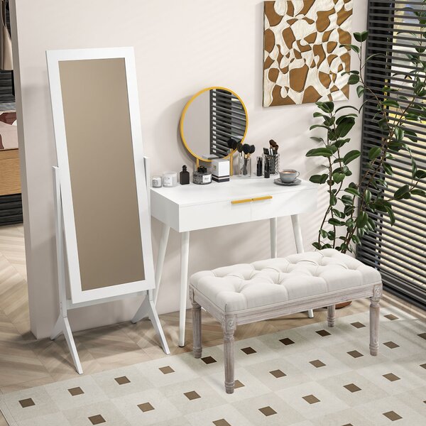 HOMCOM Modern Dressing Table with Round Mirror, Makeup Vanity Table with 2 Drawers for Bedroom, Living Room, White Aosom UK