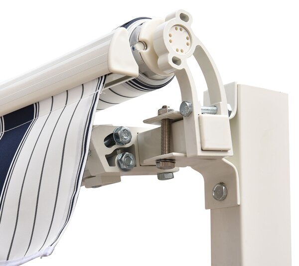 Outsunny 2.5m x 2m Garden Patio Manual Awning Canopy Sun Shade Shelter Retractable with Winding Handle Blue White Aosom UK