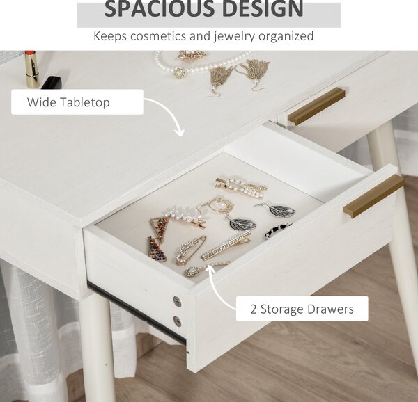 HOMCOM Modern Dressing Table with Round Mirror, Makeup Vanity Table with 2 Drawers for Bedroom, Living Room, White Aosom UK
