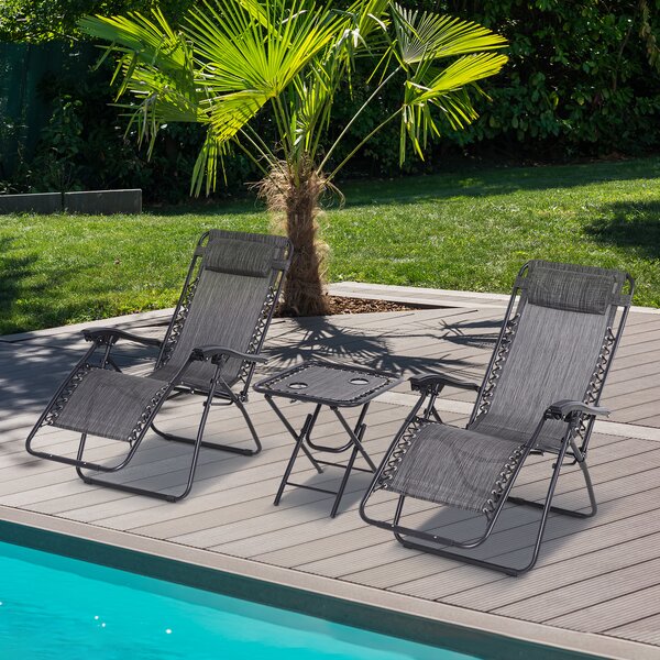 Outsunny Zero Gravity Lounge Set, 2 Reclining Chairs & Table w/ Cup Holders, Light Grey Aosom UK