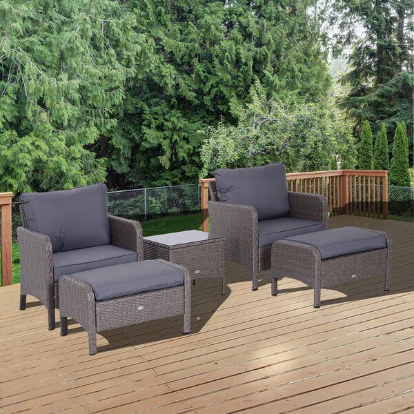 Outsunny Waterproof 2 Seater Rattan Garden Furniture Set Wicker Weave Sofa Chair with Footstool and Coffee Table Thick Cushions Dark Grey Aosom UK