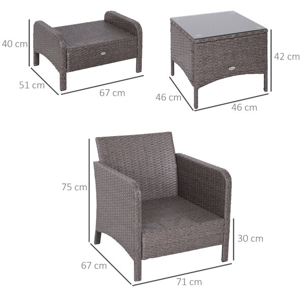 Outsunny Waterproof 2 Seater Rattan Garden Furniture Set Wicker Weave Sofa Chair with Footstool and Coffee Table Thick Cushions Dark Grey Aosom UK
