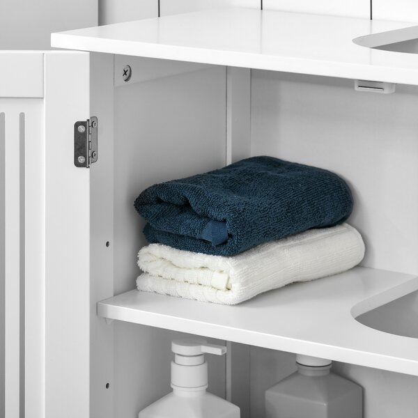 Kleankin Under Sink Cabinet with Double Doors, Modern Bathroom Vanity Unit, Pedestal Design, Adjustable Shelf Storage, White Aosom UK