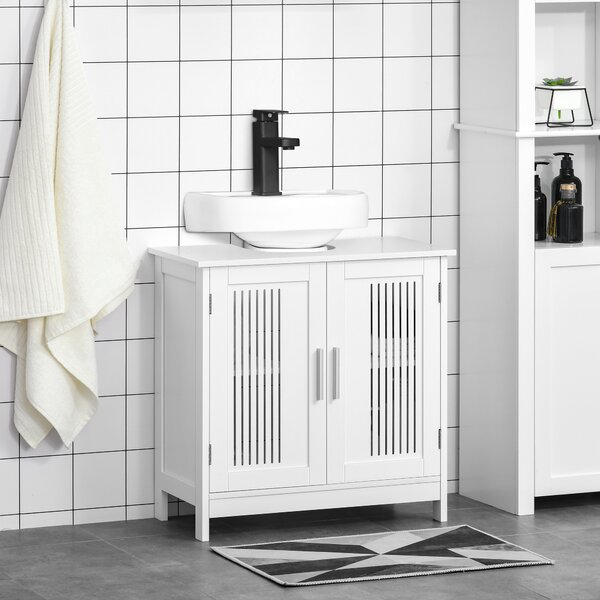 Kleankin Under Sink Cabinet with Double Doors, Modern Bathroom Vanity Unit, Pedestal Design, Adjustable Shelf Storage, White Aosom UK