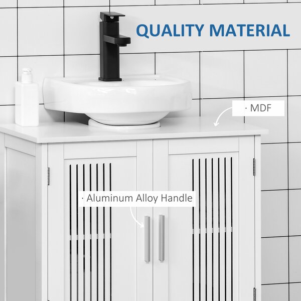 Kleankin Under Sink Cabinet with Double Doors, Modern Bathroom Vanity Unit, Pedestal Design, Adjustable Shelf Storage, White Aosom UK