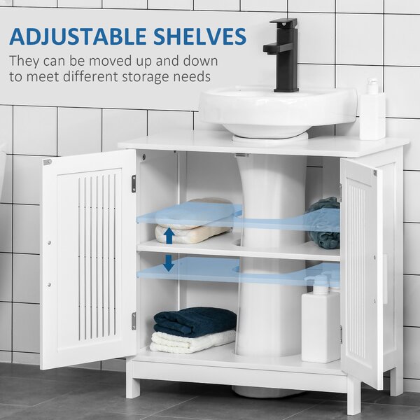 Kleankin Under Sink Cabinet with Double Doors, Modern Bathroom Vanity Unit, Pedestal Design, Adjustable Shelf Storage, White Aosom UK