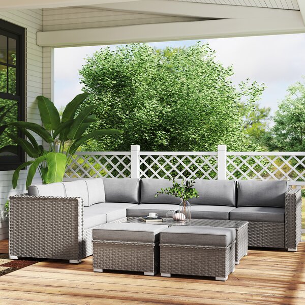 Outsunny 8-Seater PE Rattan Garden Corner Sofa Set Outdoor Wicker Conservatory Furniture Coffee Table Footstool, Grey Aosom UK
