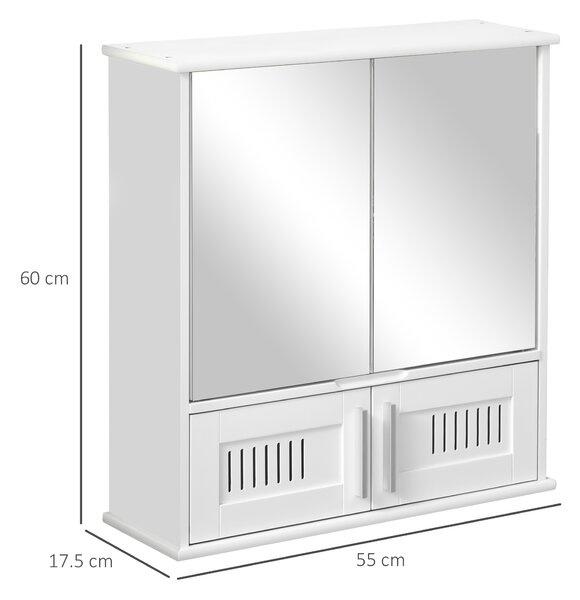 Kleankin Wall Mirror Cabinet: Double Door Storage with Adjustable Shelf, White Aosom UK