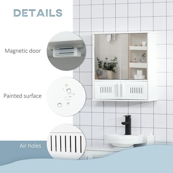 Kleankin Wall Mirror Cabinet: Double Door Storage with Adjustable Shelf, White Aosom UK
