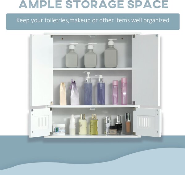 Kleankin Wall Mirror Cabinet: Double Door Storage with Adjustable Shelf, White Aosom UK
