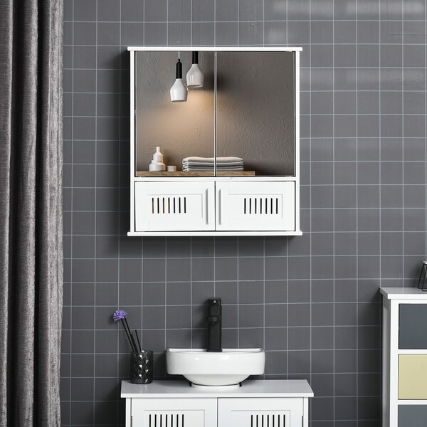 Kleankin Wall Mirror Cabinet: Double Door Storage with Adjustable Shelf, White Aosom UK