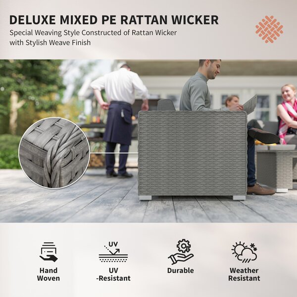 Outsunny 8-Seater PE Rattan Garden Corner Sofa Set Outdoor Wicker Conservatory Furniture Coffee Table Footstool, Grey Aosom UK