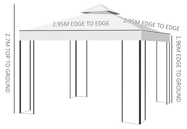 Outsunny 3 x 3m Outdoor Garden Steel Gazebo with 2 Tier Roof, Patio Canopy Marquee Patio Party Tent Canopy Shelter Vented Roof Decorative Frame Cream