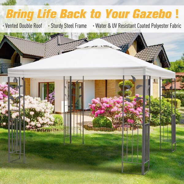 Outsunny 3 x 3m Outdoor Garden Steel Gazebo with 2 Tier Roof, Patio Canopy Marquee Patio Party Tent Canopy Shelter Vented Roof Decorative Frame Cream