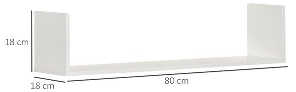 HOMCOM Set of 3 Wooden U-Shaped Floating Shelves Set Wall Mounted Hanging Bookshelf CD DVD Storage Display for Bedroom Living Room, White Aosom UK