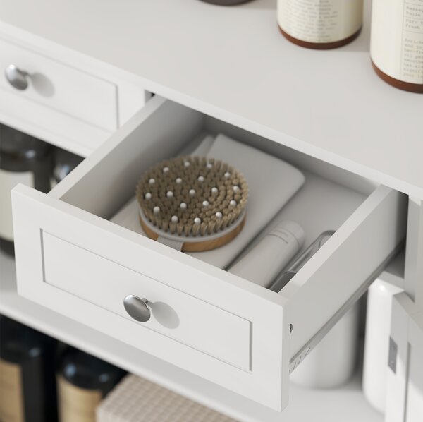 Kleankin Bathroom Storage Cabinet Free-Standing Bathroom Cabinet Unit w/ 2 Drawers Cupboard Adjustable Shelf Handles Traditional Style 75x60cm White