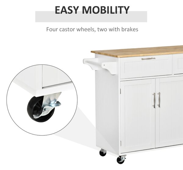 HOMCOM Kitchen Island Utility Cart, with 2 Storage Drawers & Cabinets for Dining Room, White