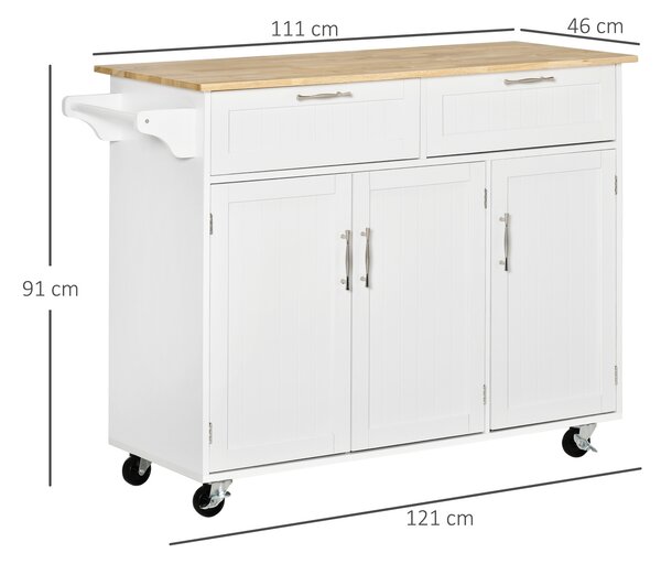 HOMCOM Kitchen Island Utility Cart, with 2 Storage Drawers & Cabinets for Dining Room, White