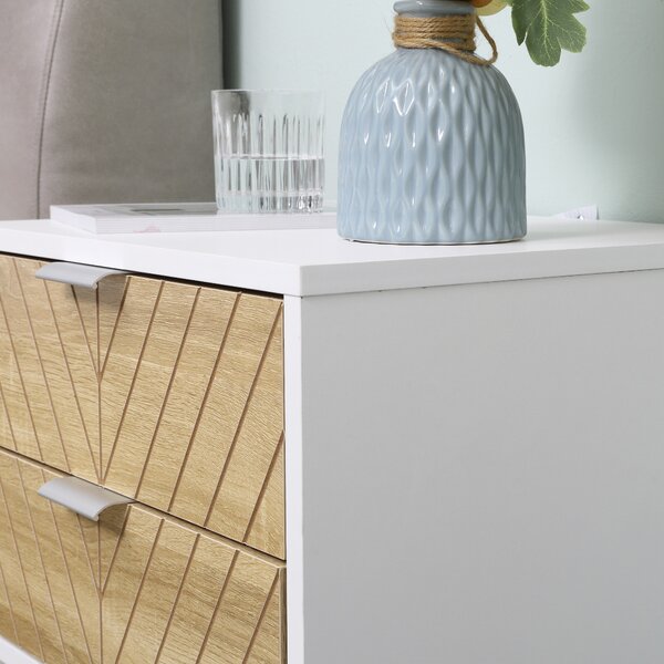 HOMCOM Modern Bedside Tables: Set of 2 with Drawers & Metal Frame, Sofa Side Tables, White and Oak Aosom UK