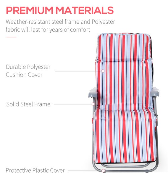 Outsunny Garden Sun Loungers, Set of 2, Outdoor Reclining Chairs with Cushions, Foldable and Adjustable, Red and White Aosom UK
