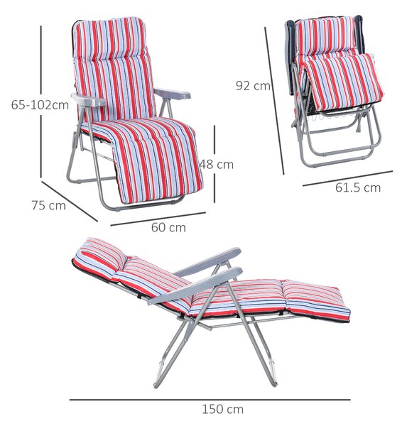 Outsunny Garden Sun Loungers, Set of 2, Outdoor Reclining Chairs with Cushions, Foldable and Adjustable, Red and White Aosom UK