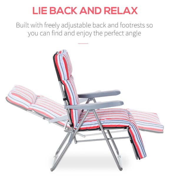 Outsunny Garden Sun Loungers, Set of 2, Outdoor Reclining Chairs with Cushions, Foldable and Adjustable, Red and White Aosom UK