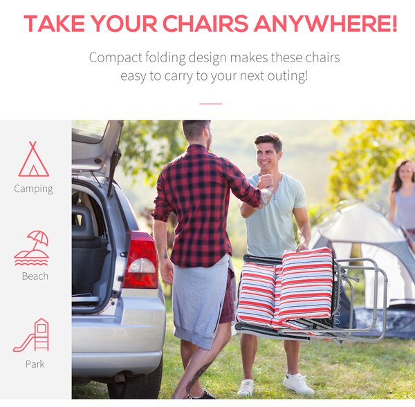 Outsunny Garden Sun Loungers, Set of 2, Outdoor Reclining Chairs with Cushions, Foldable and Adjustable, Red and White Aosom UK