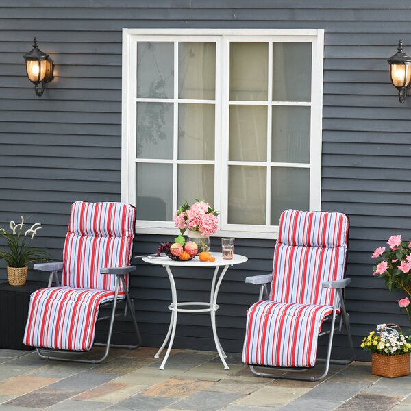 Outsunny Garden Sun Loungers, Set of 2, Outdoor Reclining Chairs with Cushions, Foldable and Adjustable, Red and White Aosom UK