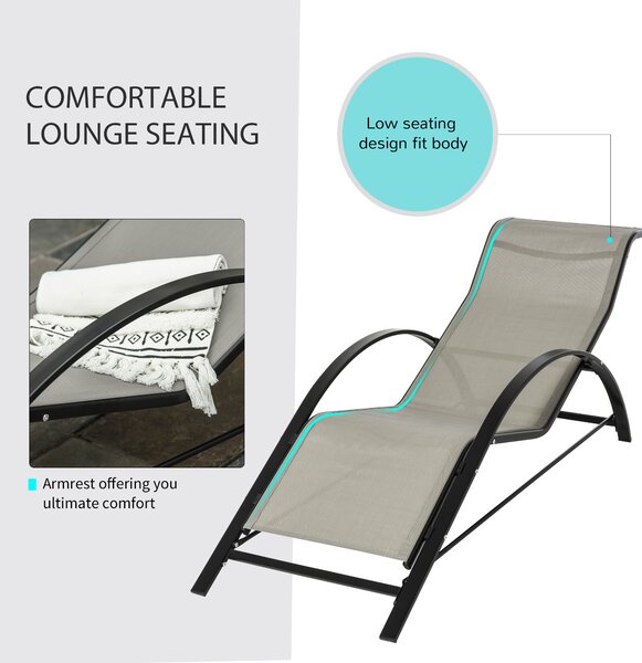 Outsunny 3 Pieces Lounge Chair Set Garden Outdoor Recliner Sunbathing Chair with Table, Grey Aosom UK