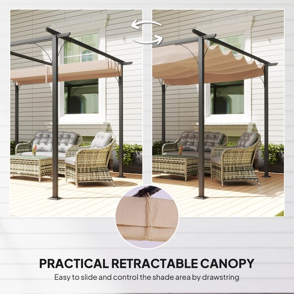 Outsunny 3 x 3m Retractable Roof Gazebo, Garden Gazebo with Sides for Outdoor Garden Sun Shade Shelter, Beige Aosom UK