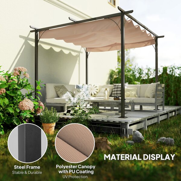 Outsunny 3 x 3m Retractable Roof Gazebo, Garden Gazebo with Sides for Outdoor Garden Sun Shade Shelter, Beige Aosom UK