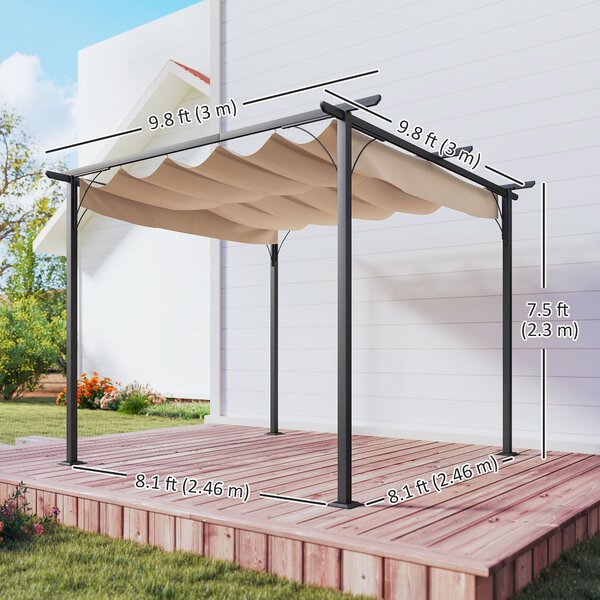 Outsunny 3 x 3m Retractable Roof Gazebo, Garden Gazebo with Sides for Outdoor Garden Sun Shade Shelter, Beige Aosom UK
