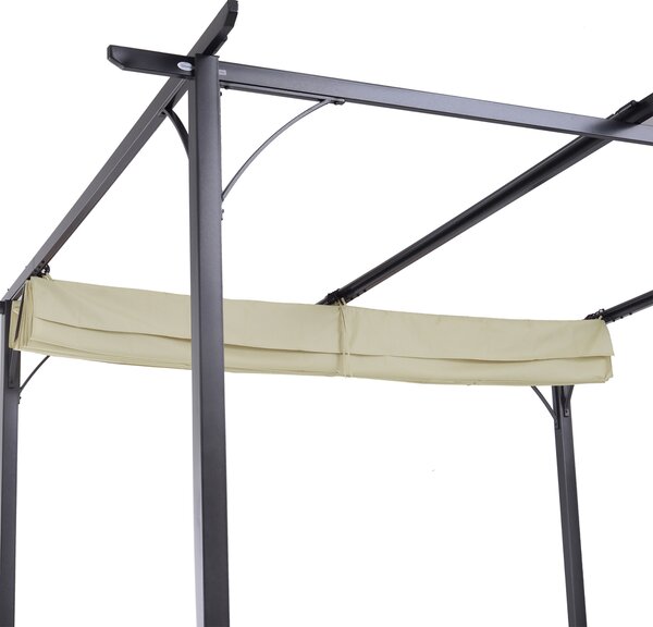 Outsunny 3 x 3m Retractable Roof Gazebo, Garden Gazebo with Sides for Outdoor Garden Sun Shade Shelter, Beige Aosom UK