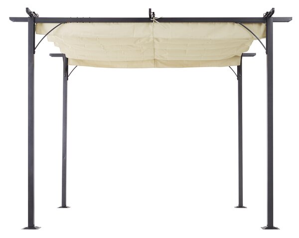 Outsunny 3 x 3m Retractable Roof Gazebo, Garden Gazebo with Sides for Outdoor Garden Sun Shade Shelter, Beige Aosom UK