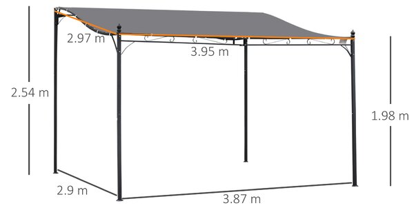 Outsunny 4 x 3 Meters Canopy Metal Wall Gazebo Awning Garden Marquee Shelter Door Porch - Grey