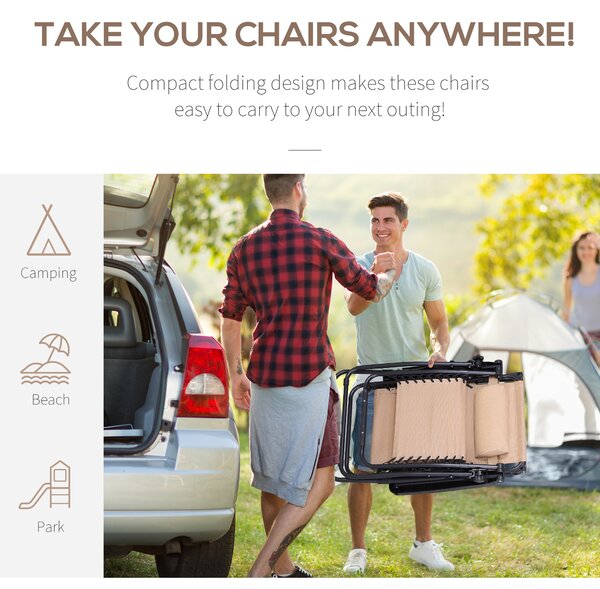 Outsunny 2 Piece Foldable Reclining Garden Chair w/ Headrest, Zero Gravity Deck Sun Lounger Seat Chair w/ Footrest, Cup Holder & Canopy Aosom UK