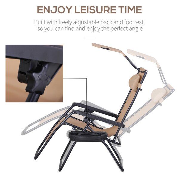 Outsunny Outdoor Zero Gravity Recliner Chair with Canopy Shade and Cup Holder, Folding Patio Sun Lounger, Beige Aosom UK