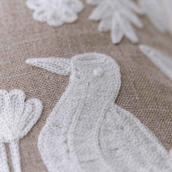 Birdsong Ivory, Sustainable Feather, Cushion - Andrew Martin Linen Blend Embroidered & Floral