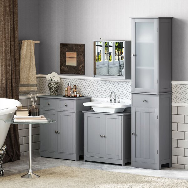 Kleankin Compact Under-Sink Cabinet, 60x60cm, with Adjustable Shelf, Handles, Drainage, Space-Saving Bathroom Organizer, Grey Aosom UK