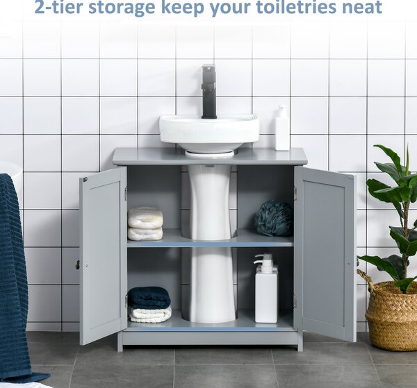 Kleankin Compact Under-Sink Cabinet, 60x60cm, with Adjustable Shelf, Handles, Drainage, Space-Saving Bathroom Organizer, Grey Aosom UK