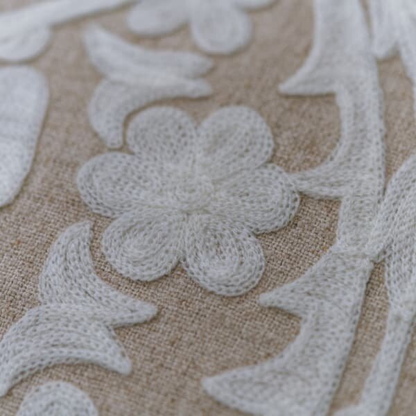 Glasshouse Ivory, Sustainable Feather, Cushion - Andrew Martin Cotton Blend & Linen Blend Embroidered & Floral