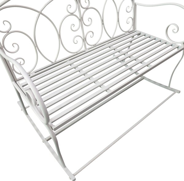 Outsunny Patio 2 Seater Rocking Bench Steel Garden Outdoor Garden Loveseat Chair w/ Decorative Backrest White Aosom UK