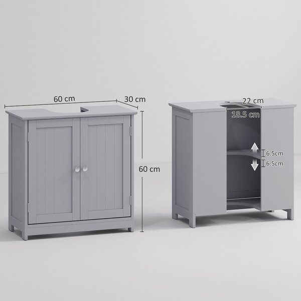 Kleankin Compact Under-Sink Cabinet, 60x60cm, with Adjustable Shelf, Handles, Drainage, Space-Saving Bathroom Organizer, Grey Aosom UK