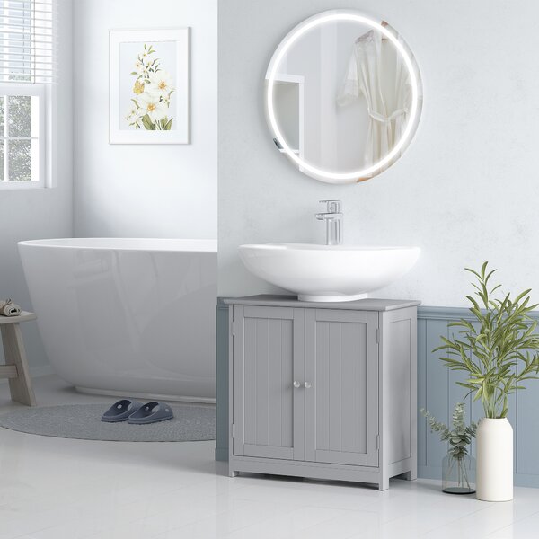 Kleankin Compact Under-Sink Cabinet, 60x60cm, with Adjustable Shelf, Handles, Drainage, Space-Saving Bathroom Organizer, Grey Aosom UK
